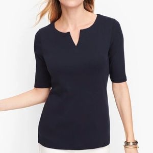Talbots Split Neck Tee in Black, Women's Sz Medium